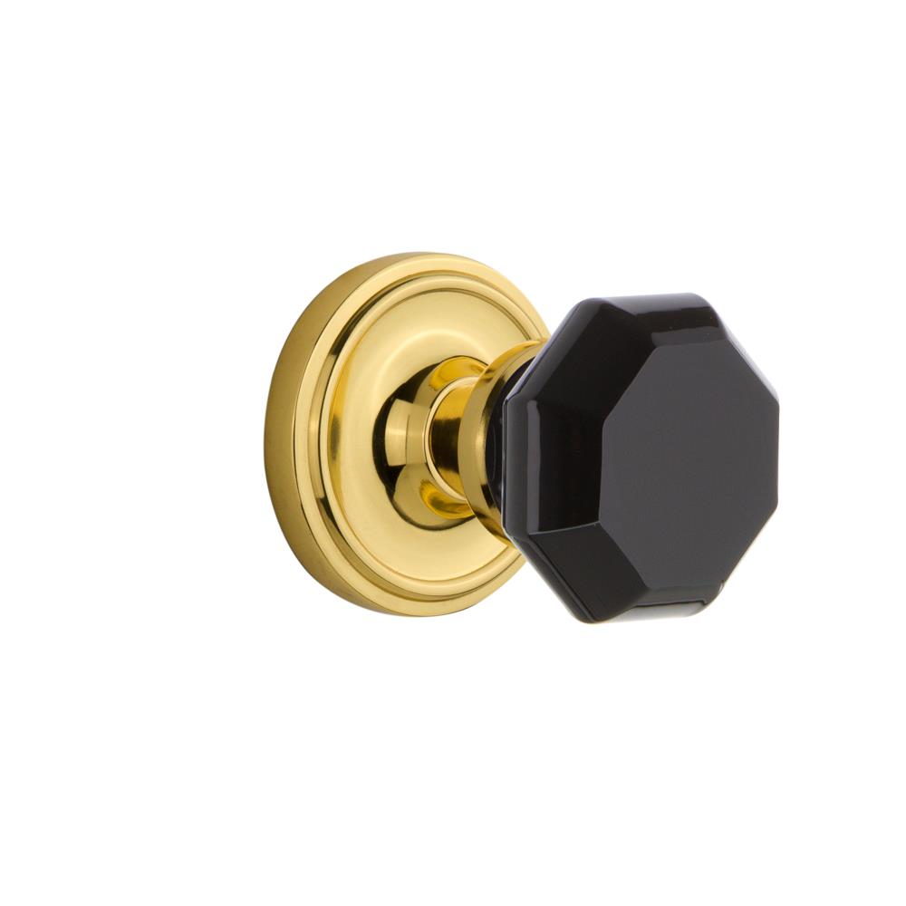 Nostalgic Warehouse CLAWAB Colored Crystal Classic Rosette Passage Waldorf Black Door Knob in Polished Brass